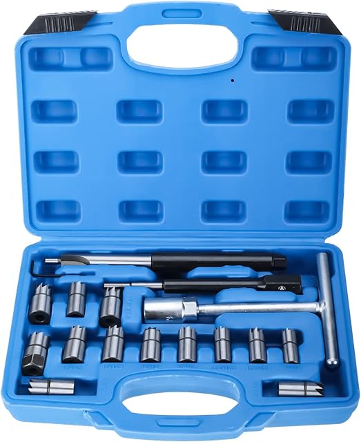 FreeTec Diesel Injector Seat Cutter Cleaner Universal Injector Re-Face Reamer Tool Set 17pcs