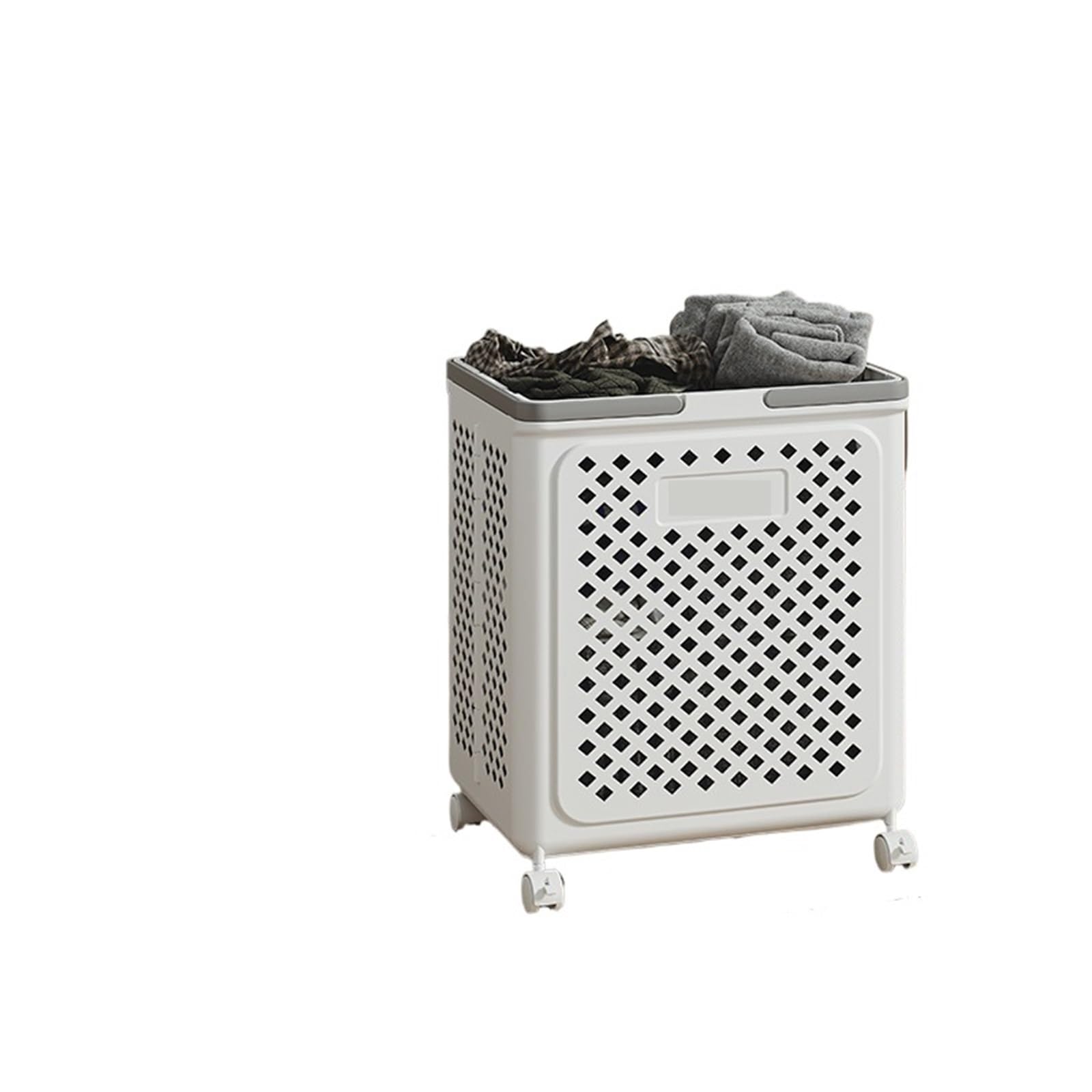 Laundry Basket with Wheels Toilet Bathroom Laundry Basket Folding Dirty Clothes Storage With Wheels Removable(Big-White-B)