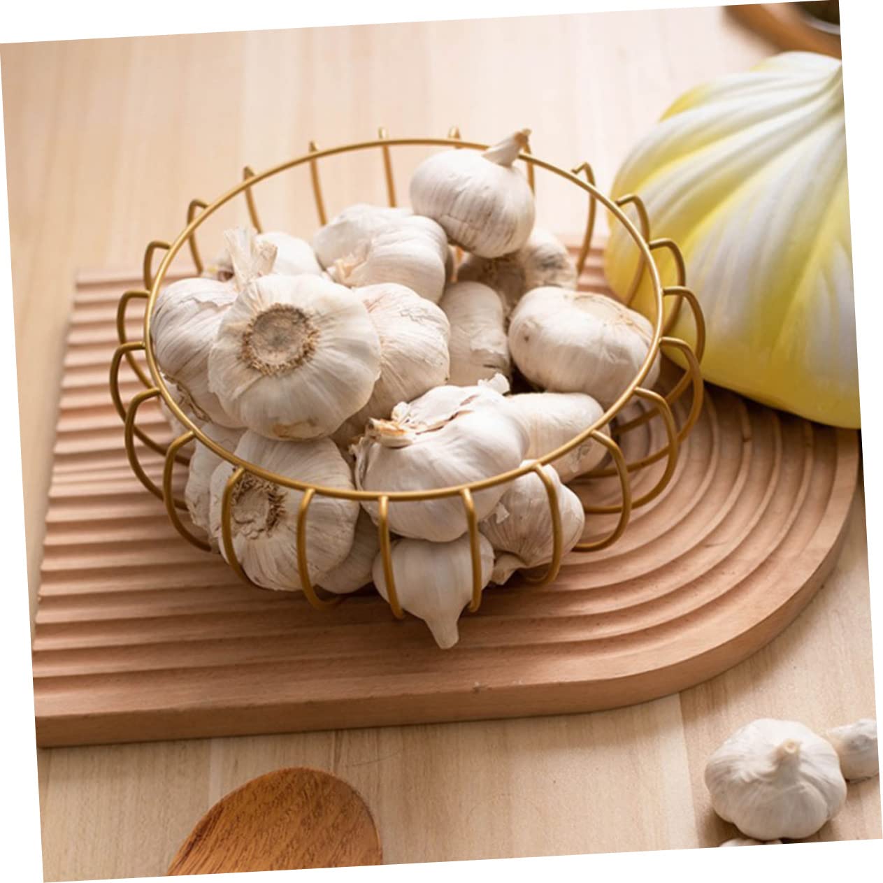 OUNONA Household Garlic Keeper Multi Function Kitchen Storage Basket Art Container for Garlic Eggs Items Stylish Home Accessory for Organized Countertop