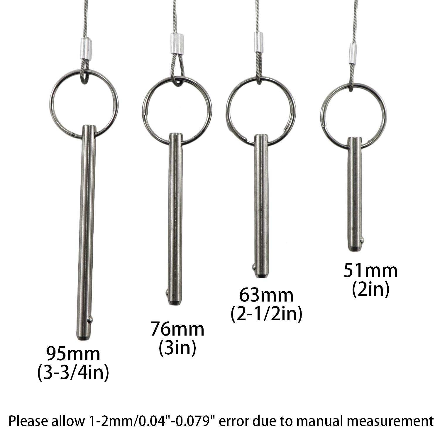 4-Pack 316 Stainless Steel Quick Release Pins - 1/4" Diameter, 2-1/2" Length, Marine Grade Bimini Top Pins