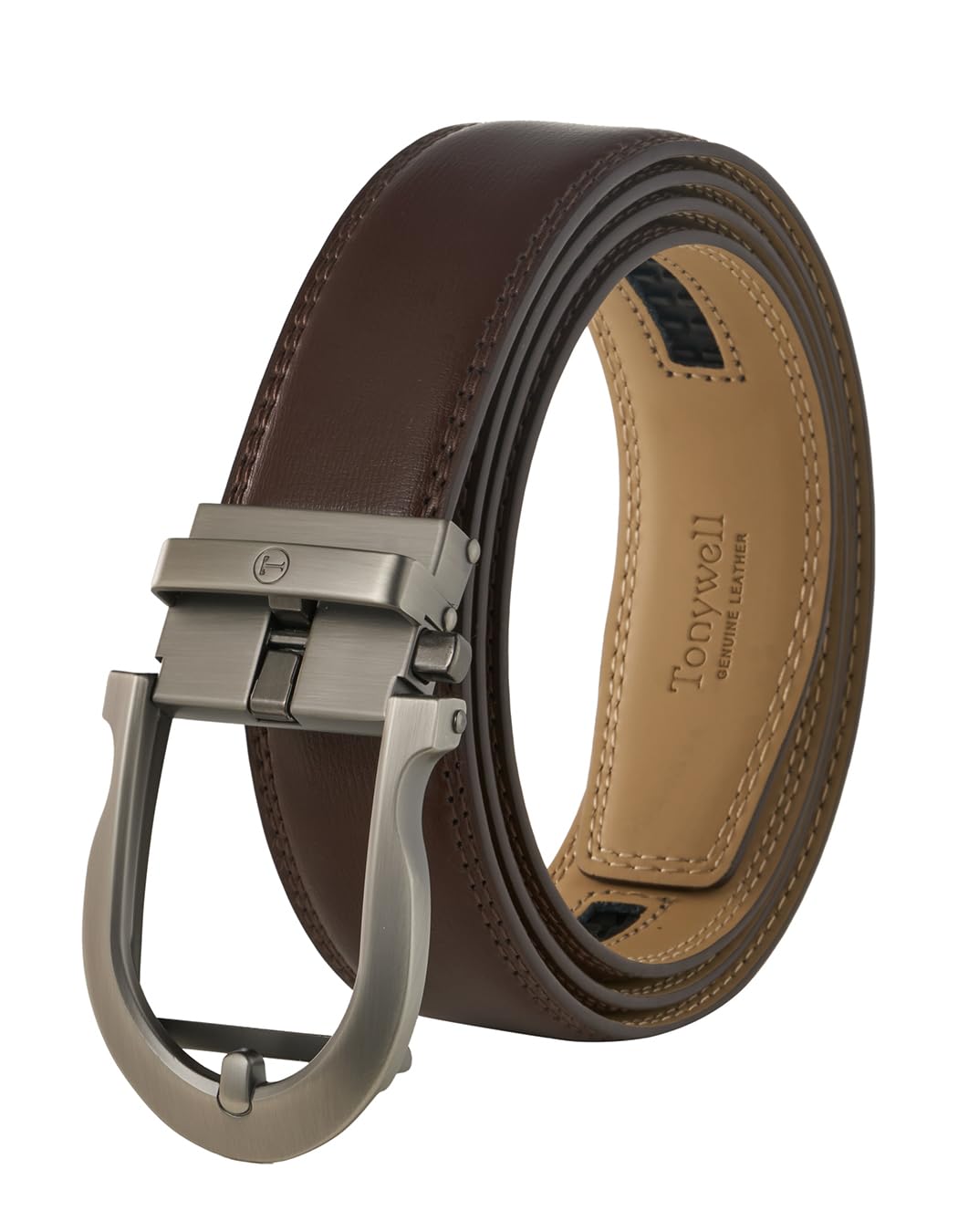Tonywell Men's Leather Ratchet Belt, 1 3/8" Adjustable Dress Belt, Trim to Fit