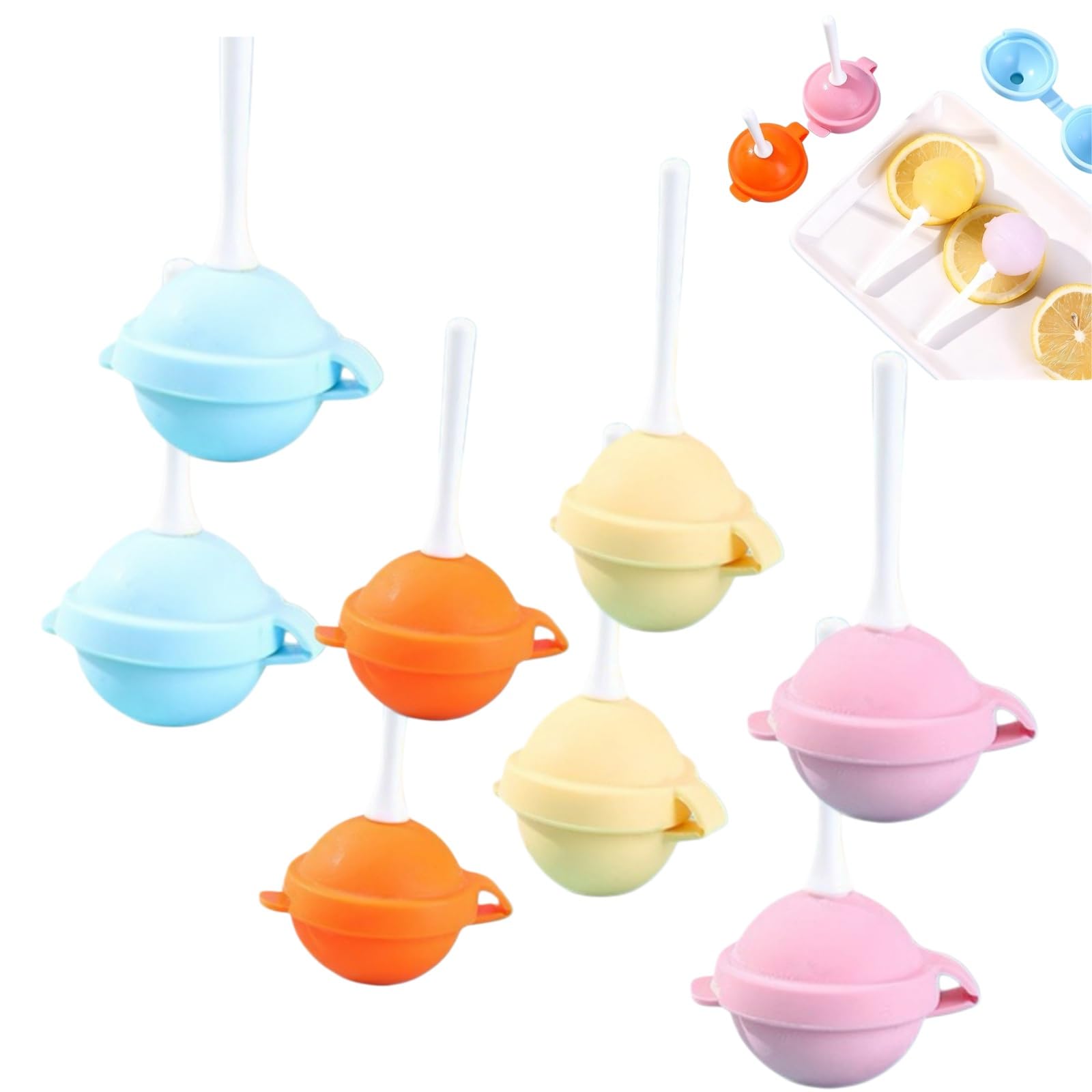 8pc Colorful Silicone Lollipop Moulds with Sticks&Lids,Reusable Pop Ice Mold Popsicle Maker for Ice Cream,Chocolate,andHomemade Desserts,Ice Lolly Moulds,Homemade Popsicle Molds for Summer,Easy Clean
