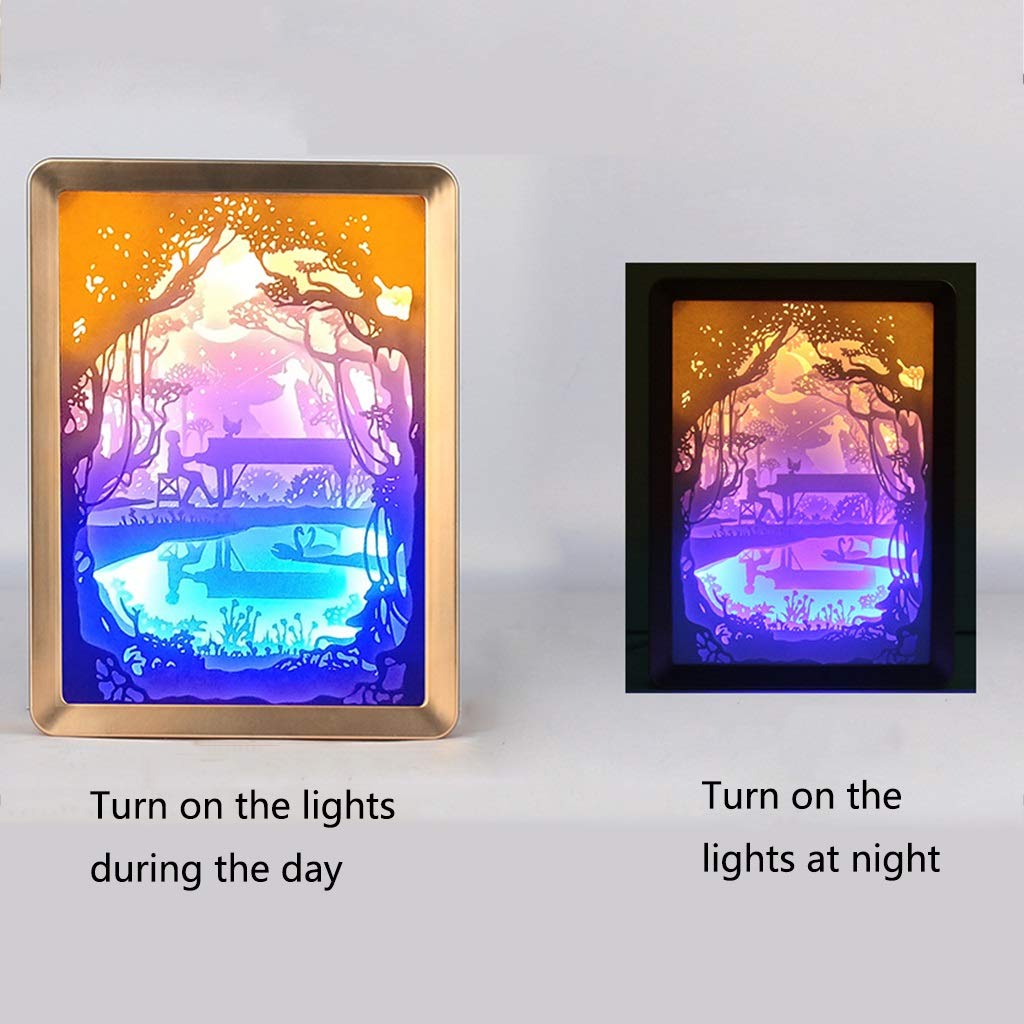 Wifehelper Sculpture 3D Veilleuse Papercut Boîte à Lumière Shadow Box Cadre Lampe De Table LED Décorative Art (Ivoire