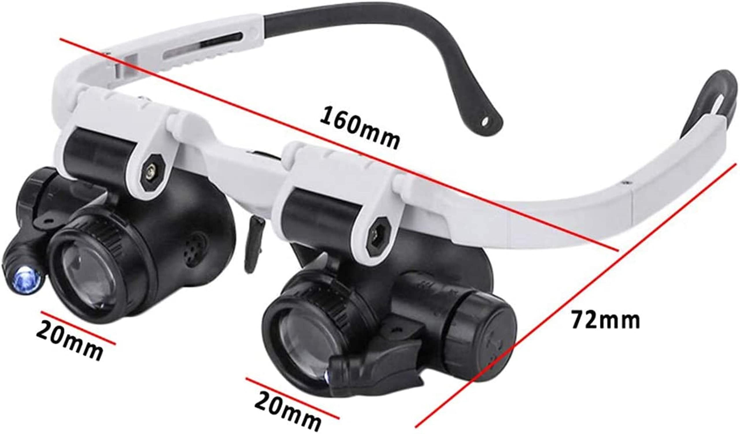 Lupa, Cabeza de Vidrio montada en la Cabeza, Lupa con luz LED para reparación de Relojes y Relojes Vision