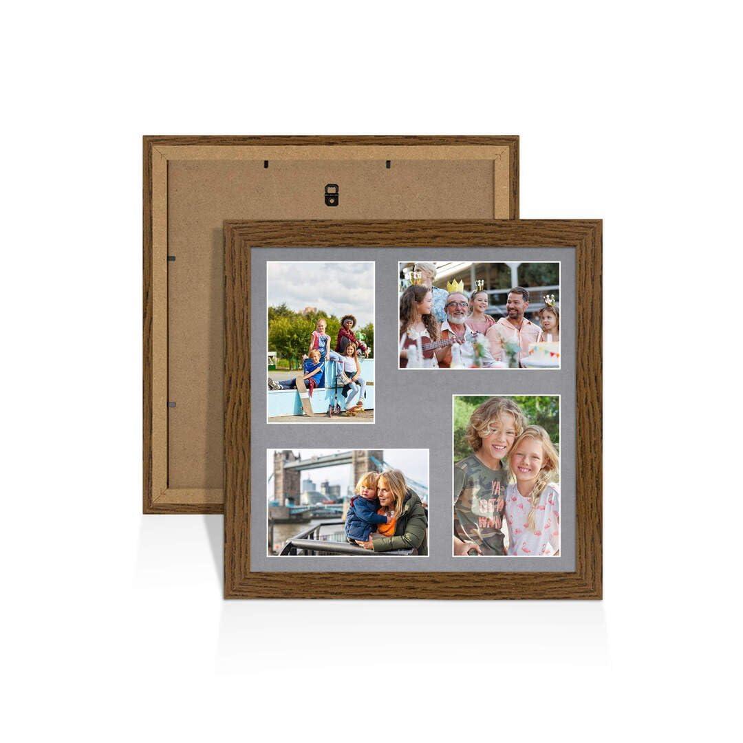 Procut Global 12X12 Dark Oak Photo Frames For Multiple Pictures with Mid Grey Mount-Modern Collage Frame with 4 Apertures (4x) 6X4-Engineered Wood with Shatterproof Perspex — image 1