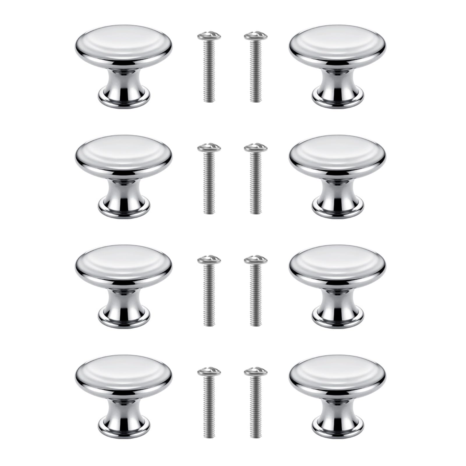 Noirwwe Cabinet Knobs, 8 Pcs 30mm Silver Chrome Cupboard Knobs with Screws