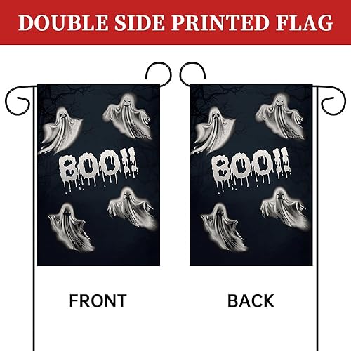 Miniatura 2 de Banderas de jardín de fantasmas de Halloween, fantasma espeluznante de 12 x 18 pulgadas, letreros pequeños verticales de arpillera de doble cara,