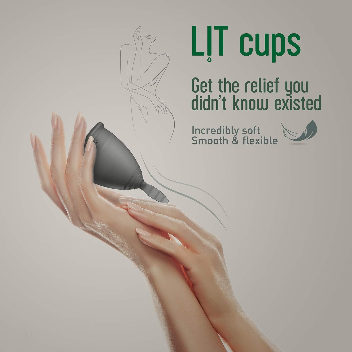 LIT Menstrual Cup - Reusable Period Cup – A Softer Menstruation Cup Made for Easier Periods, Tampon and Pad Alternative, No leaks – One Pack Size Large 45 ml – Zero Waste : Health & Household