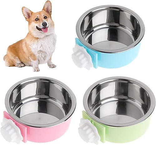 kathson Jaula para perros, extraíble de acero inoxidable para colgar, jaula para mascotas, alimentador de alimentos y agua, taza para gatos,