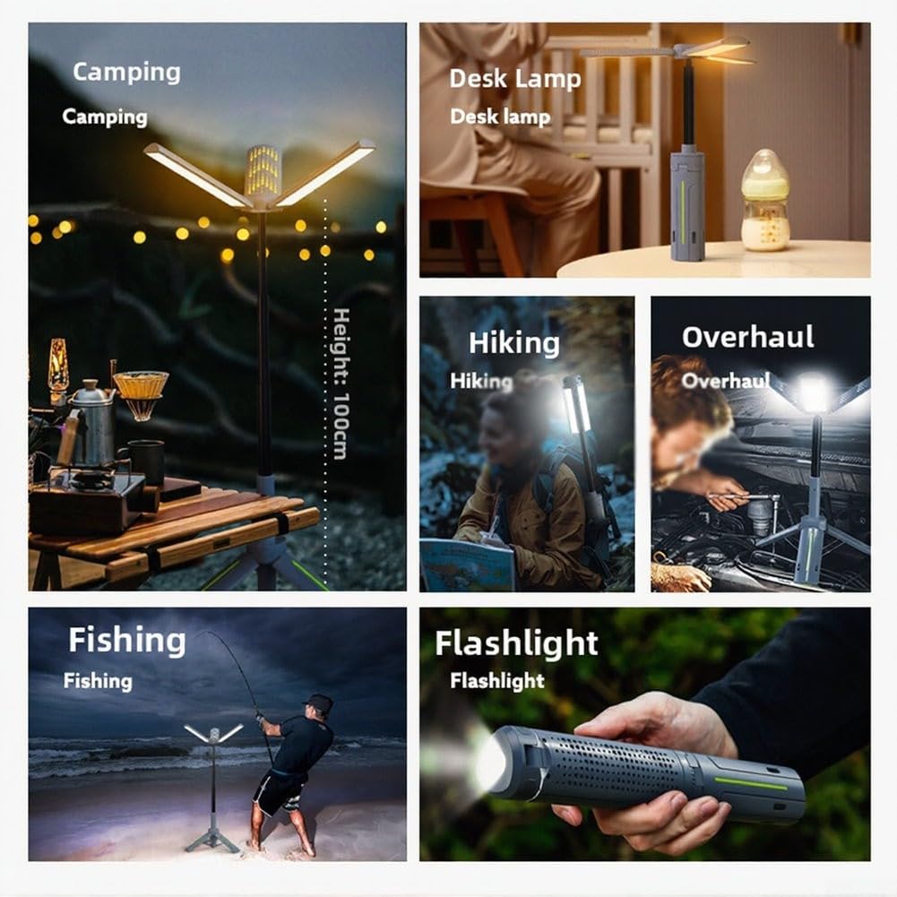 Faltbare LED Laterne 1000lm Dimmbar PC+ABS Aluminium | 8000mAh für akku, USB Ein-/Ausgang, Powerbank Funktion, wasserdichtes Design, lange Laufzeit bis 13h
