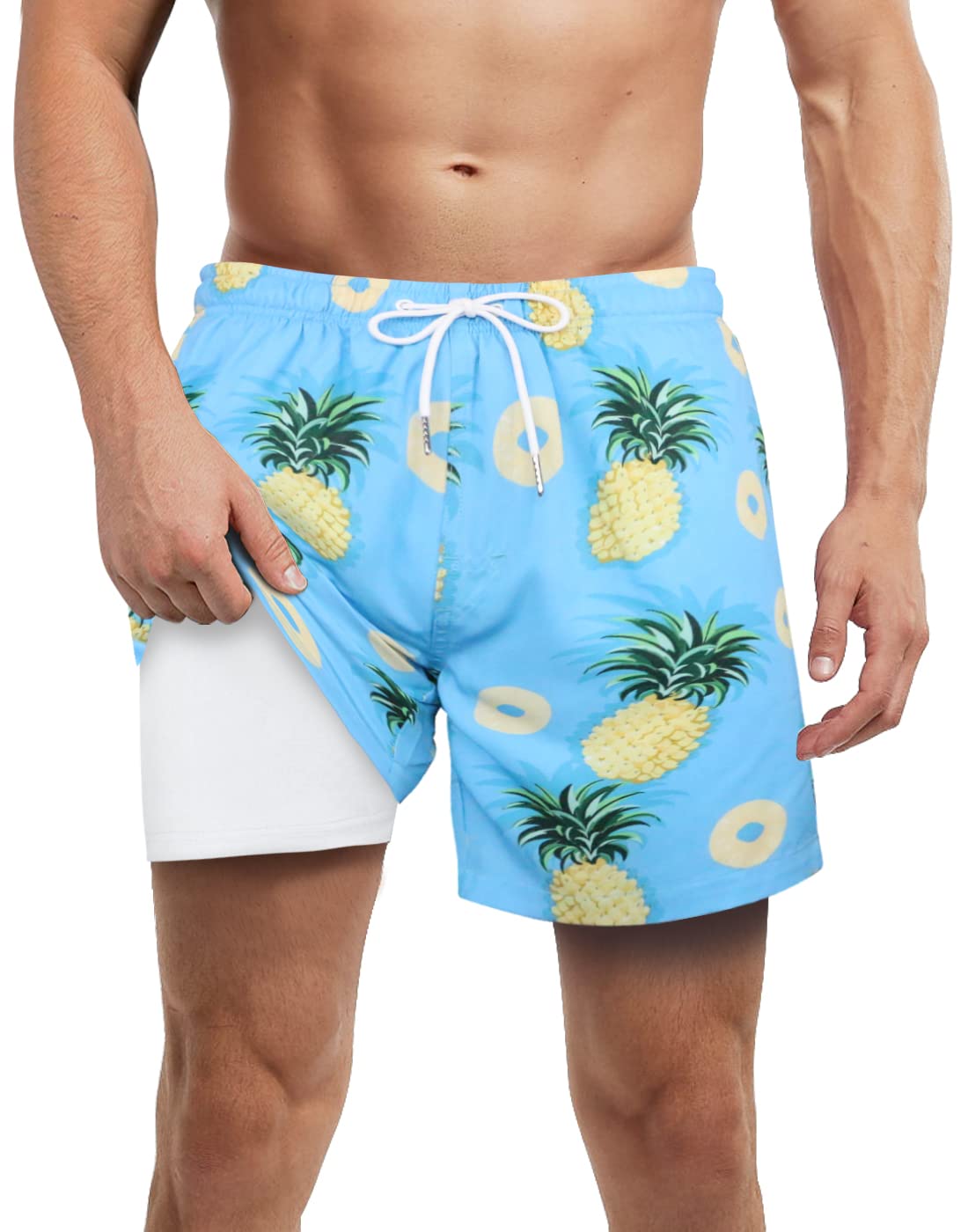 LUCOWEE Mens Swim Trunks with Compression Liner Anti Chafe Quick Dry UPF 50+ Swimming Shorts 5" 7" Inseam Bathing Suit