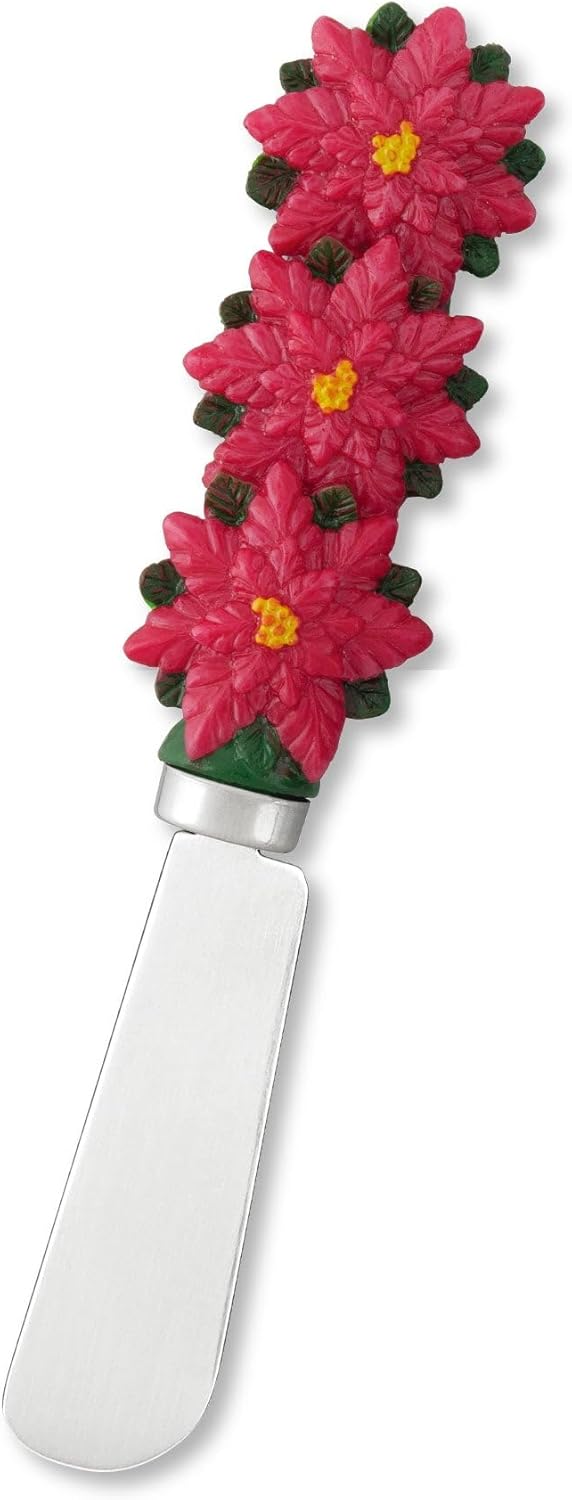 Supreme Housewares Poinsettias Cheese Spreaders, Hand-Painted Resin Handles with Stainless Steel Blades for Spreading Cream Cheese, Butter, Jam, or Sandwich, Set of 4