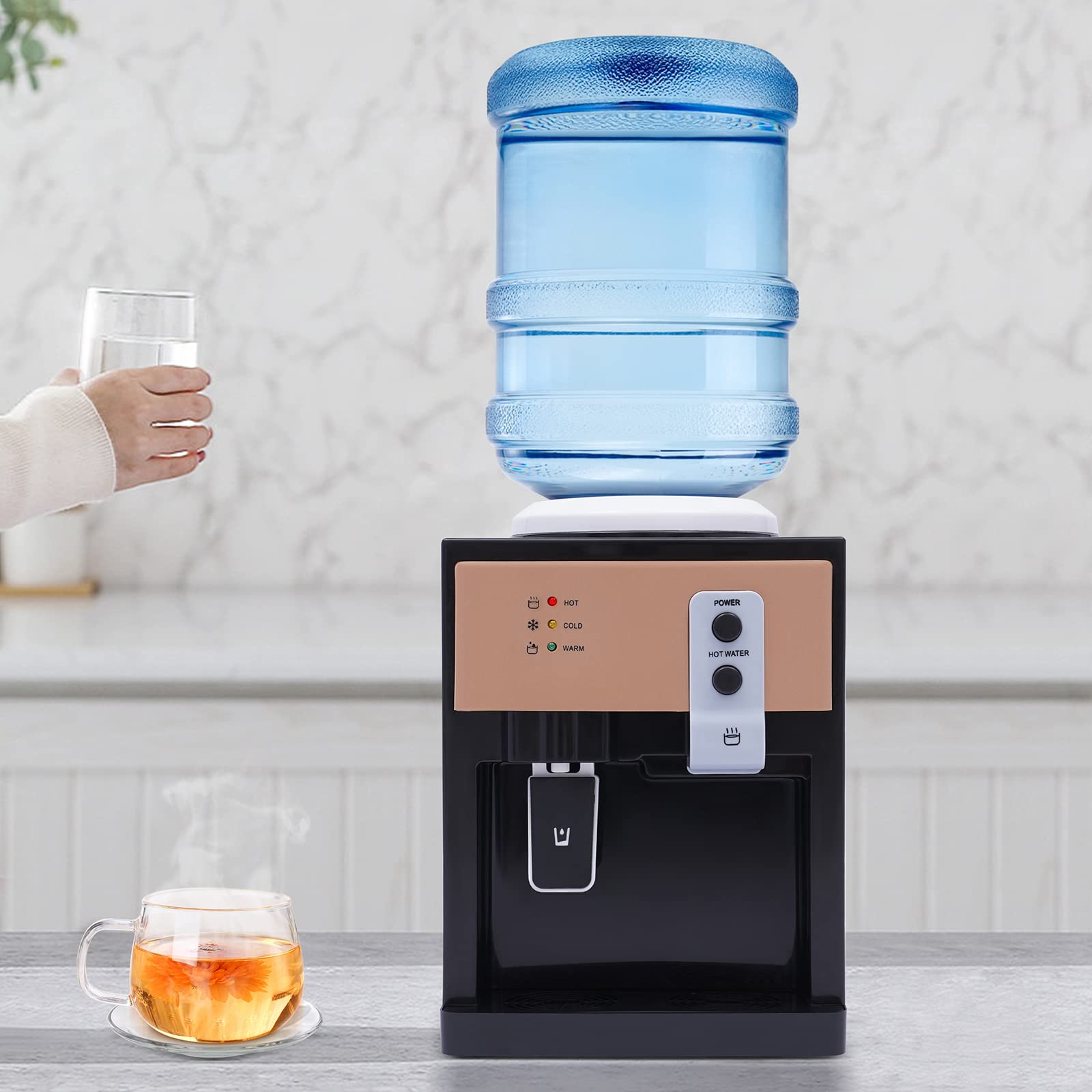 Distributeur d'eau électrique, mini distributeur de boissons chaud et froid avec revêtement en acier inoxydable de qualité alimentaire pour le bureau et la maison