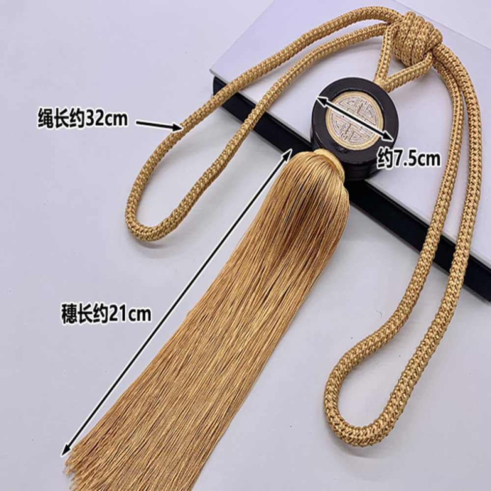 Lot de 2 embrasses de rideaux à pompons de style chinois avec boucle de rangement pour chambre à coucher, salon (bleu marine)