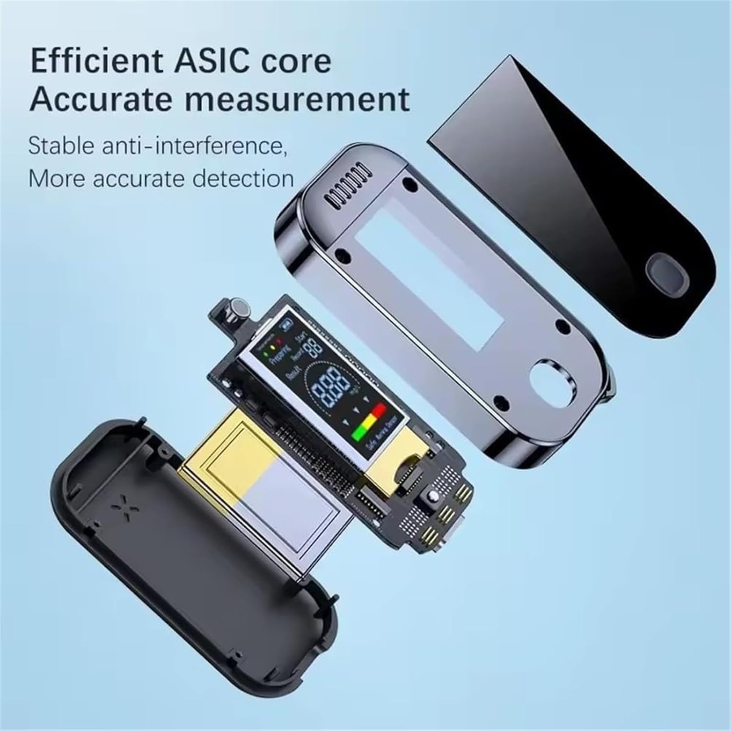Portable Digital Breath Alcohol Monitor, 3-Color Warning LCD, 0.000-0.199% BAC, High-Precision Sensor, Hygienic Reusable for Vehicle Use