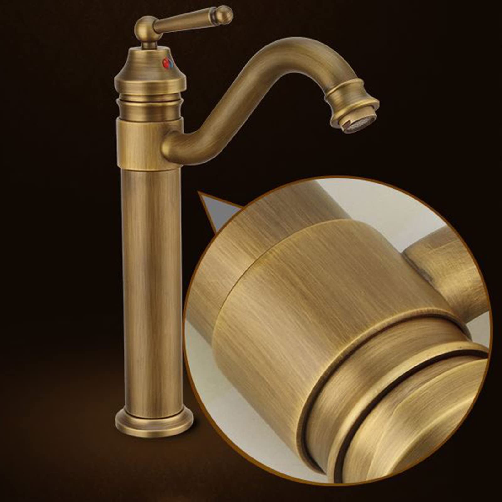 Grifo Compatible con Lavabo de baño, Grifo de Agua fría y Caliente, Grifo de baño de Bronce Antiguo, Grifo de baño de latón, Grifo de Lavabo de baño Retro de un Solo Orificio, Grifo de lavab