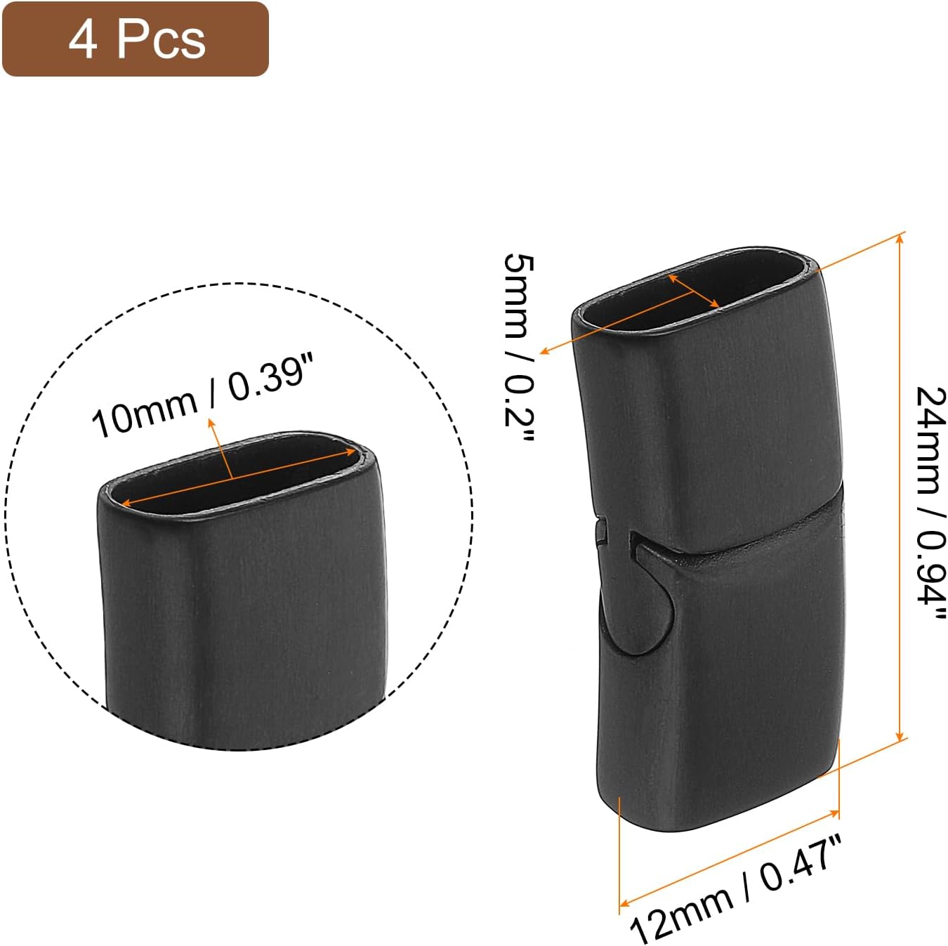 uxcell 10mmx5mm Flat Leather Clasp, 4Pcs Bracelet Clasps Flat Closure End Caps for Bracelet Craft Making Supplies DIY, Black - Image 2