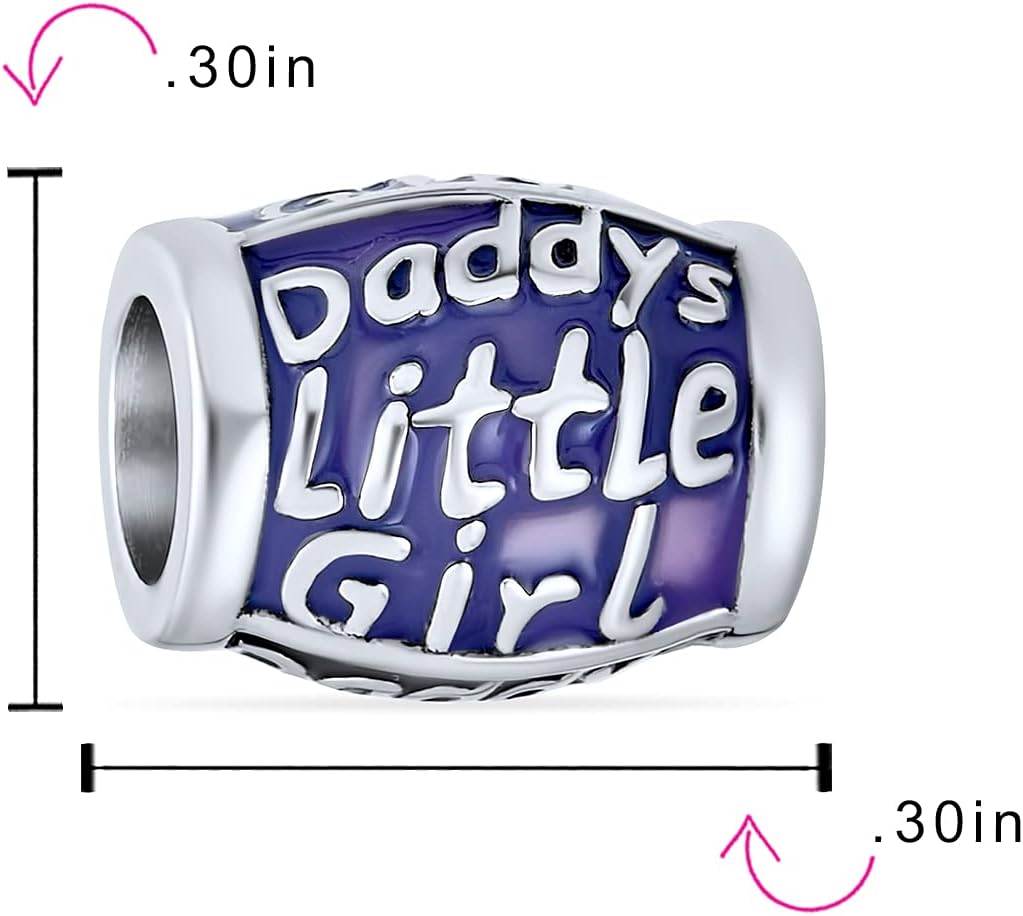 Bling Jewelry Set of Two Valentine CZ Accent Multi Color Enamel Floral Bouquet 3D Flower Heart Shape & Words Saying Daddy's Little Charm Bead For Women .925 Sterling Silver Fits European Bracelet