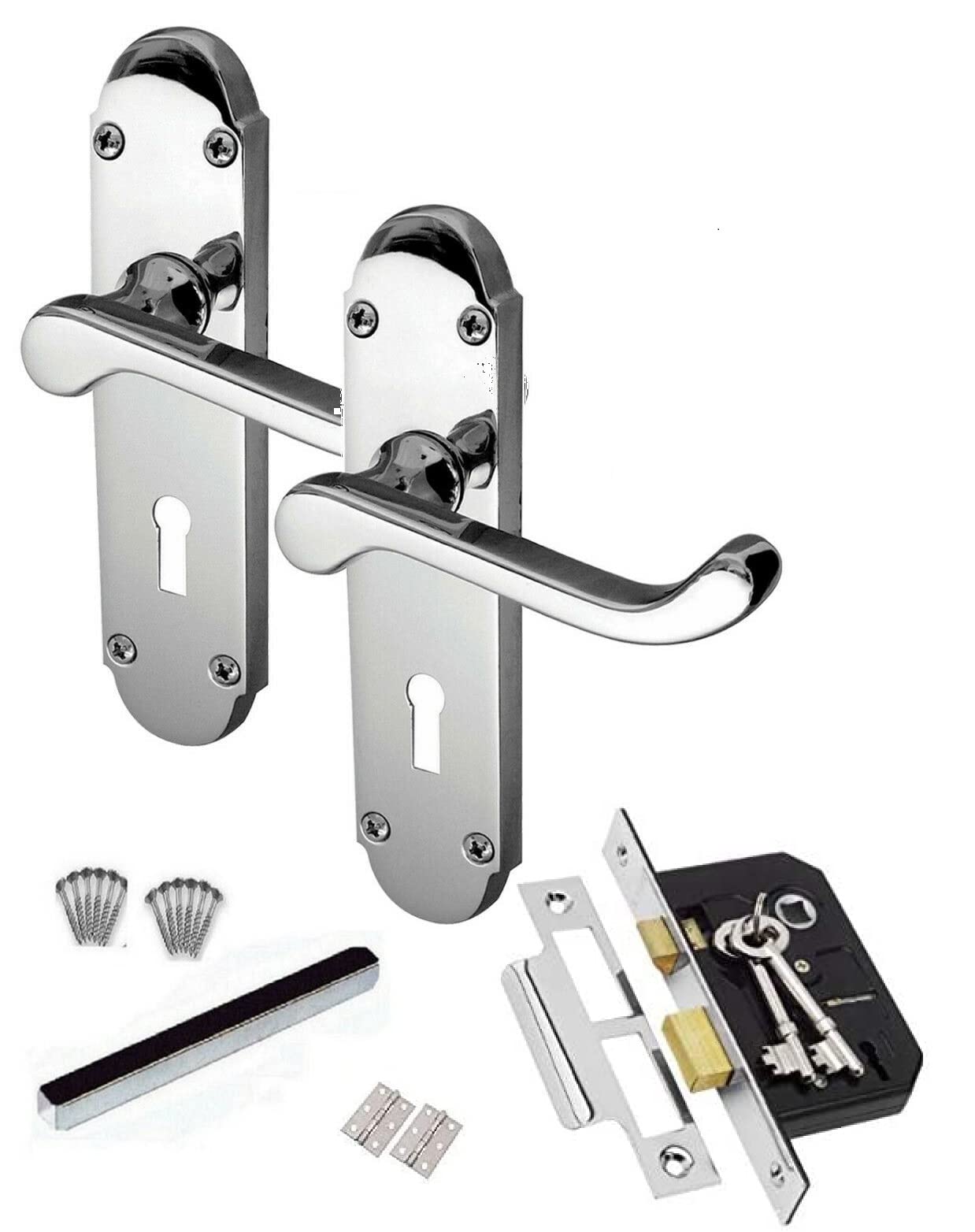 Golden Grace Epsom Victorian Scroll Lock Handle And 3 Lever Lock Set Polished Chrome
