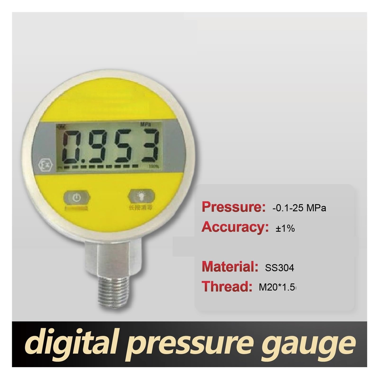MD-S260 Digitales Manometer, LCD-Edelstahl-Manometer M20 hydraulischer Wassersensor(0-1Mpa)