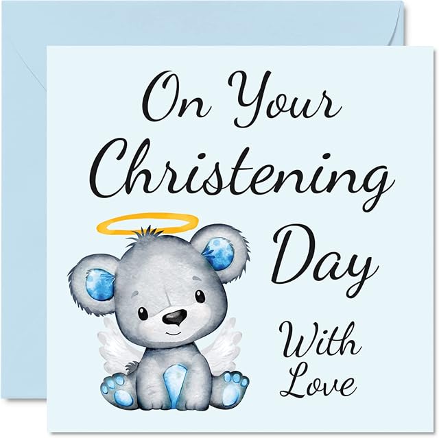 Christening Cards for Boys Him - On Your Christening Day - Congratulations Christening Card, First Communion Christening Gifts for Boys, 145mm x 145mm Christian Gifts Religious Greeting Cards