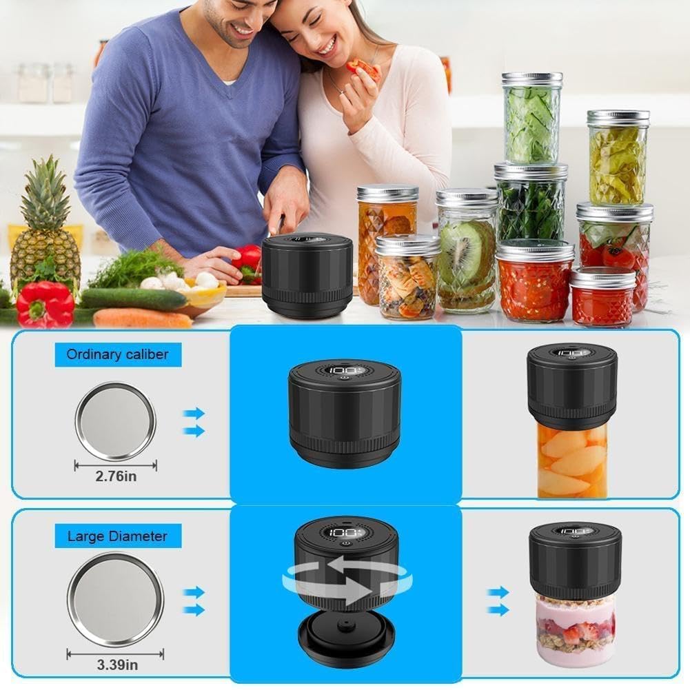 Sellador al vacío eléctrico de tarros de masón, sellador al vacío portátil con Pantalla LED, sellador de tarros de masón Recargable por USB para Boca Ancha y Boca Regular