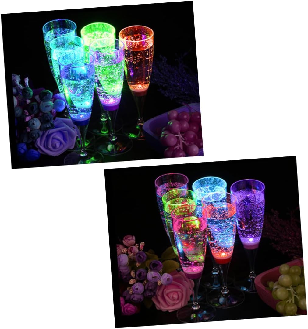 6 Pcs LED Light Wine Cup Liquid Activated Plastic Goblet Mixed Color Festive Glasses for Weddings Parties and Celebrations Party Accessory