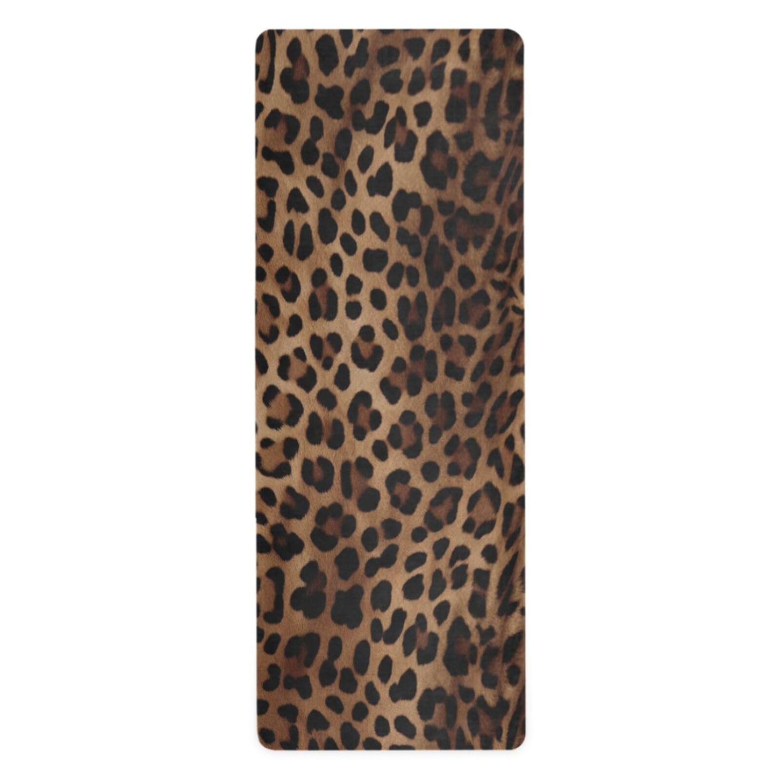 Leopard Print Yoga Mat Non Slip Natural Rubber Fitness Exercise Mat for Home Workout Gym Stretching Pilates Mats with Carrying Bag 71" x 26"