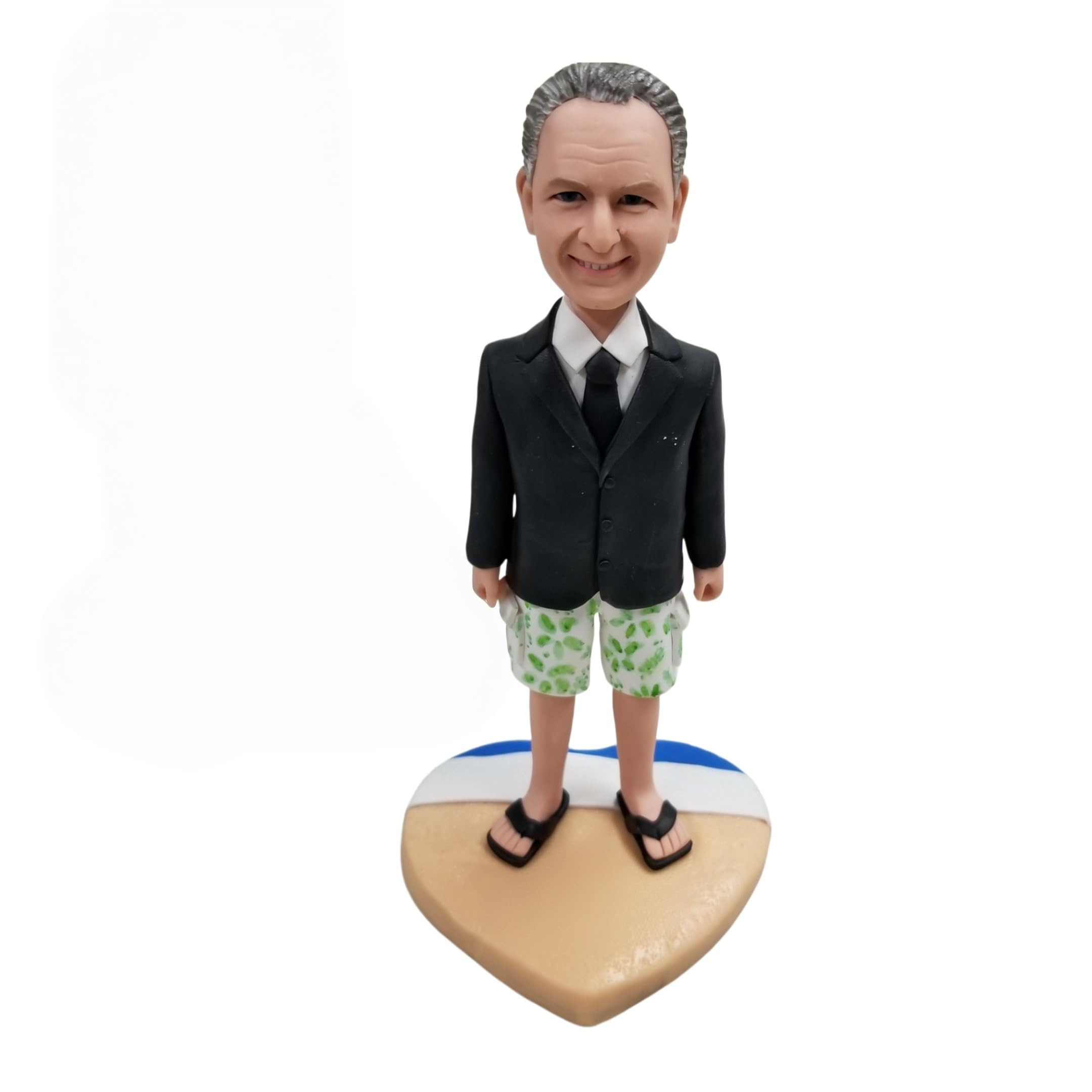 Figura 3D de Bobblehead personalizada, figura de foto Bobbleheads, hombre de negocios, playa, vacaciones, traje mixto, escultura hecha a mano, decoración de escritorio personalizada, regalos para