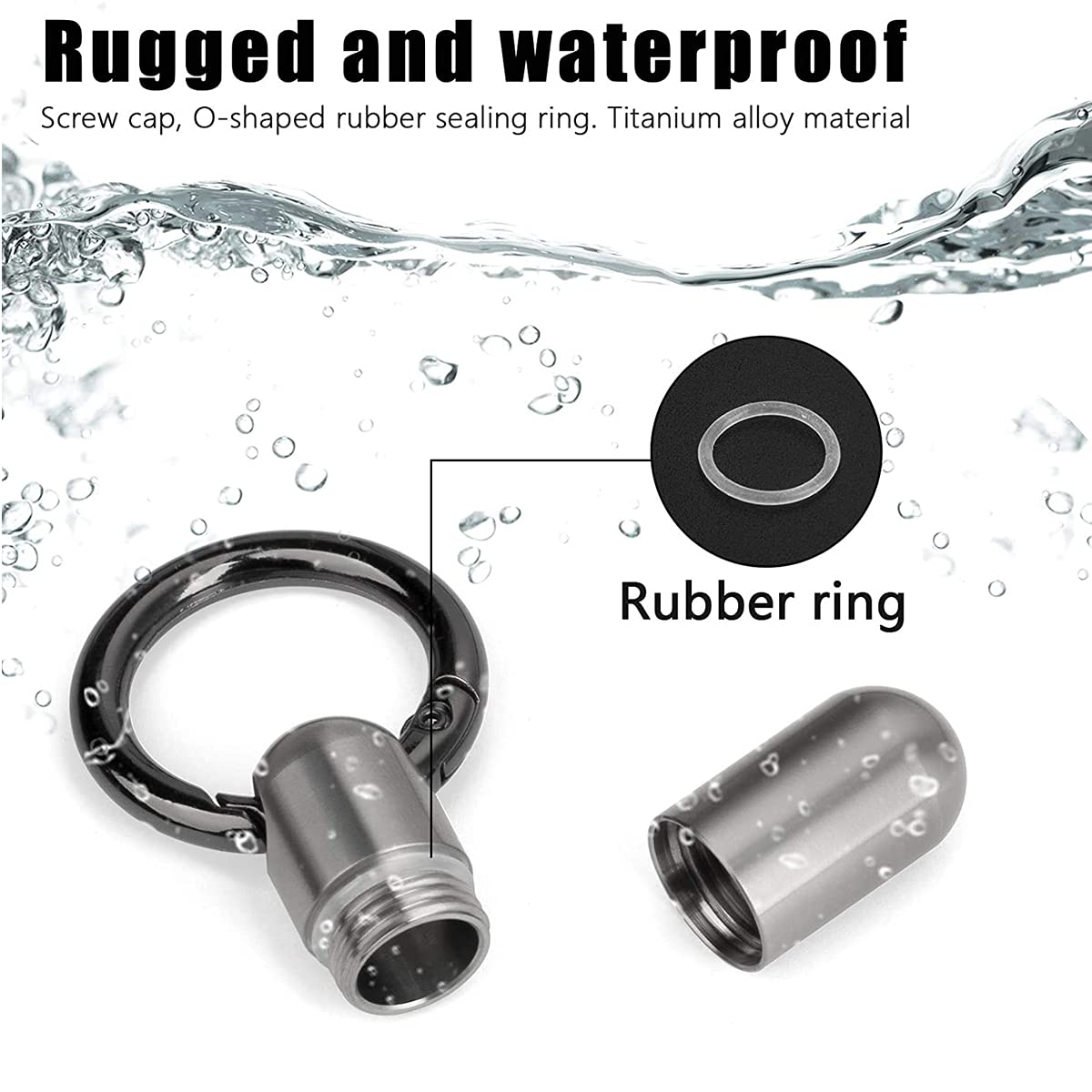 Portapillole Titanio Mini Portachiavi Portapillole Piccolo Impermeabile Tascabile Giornaliero Elegante Portatile bottiglia di pillola contenitore per campeggio, viaggio,2pack