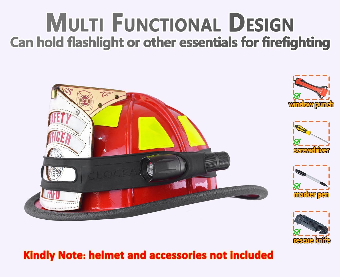 2 Pack Firefighter Helmet Straps, Thickened Rubber Firefighter Helmet Band to Hold Flashlight and Firefighting Accessories, Durable and Elastic to Fit for Most Fire Helmets or Hard Hats