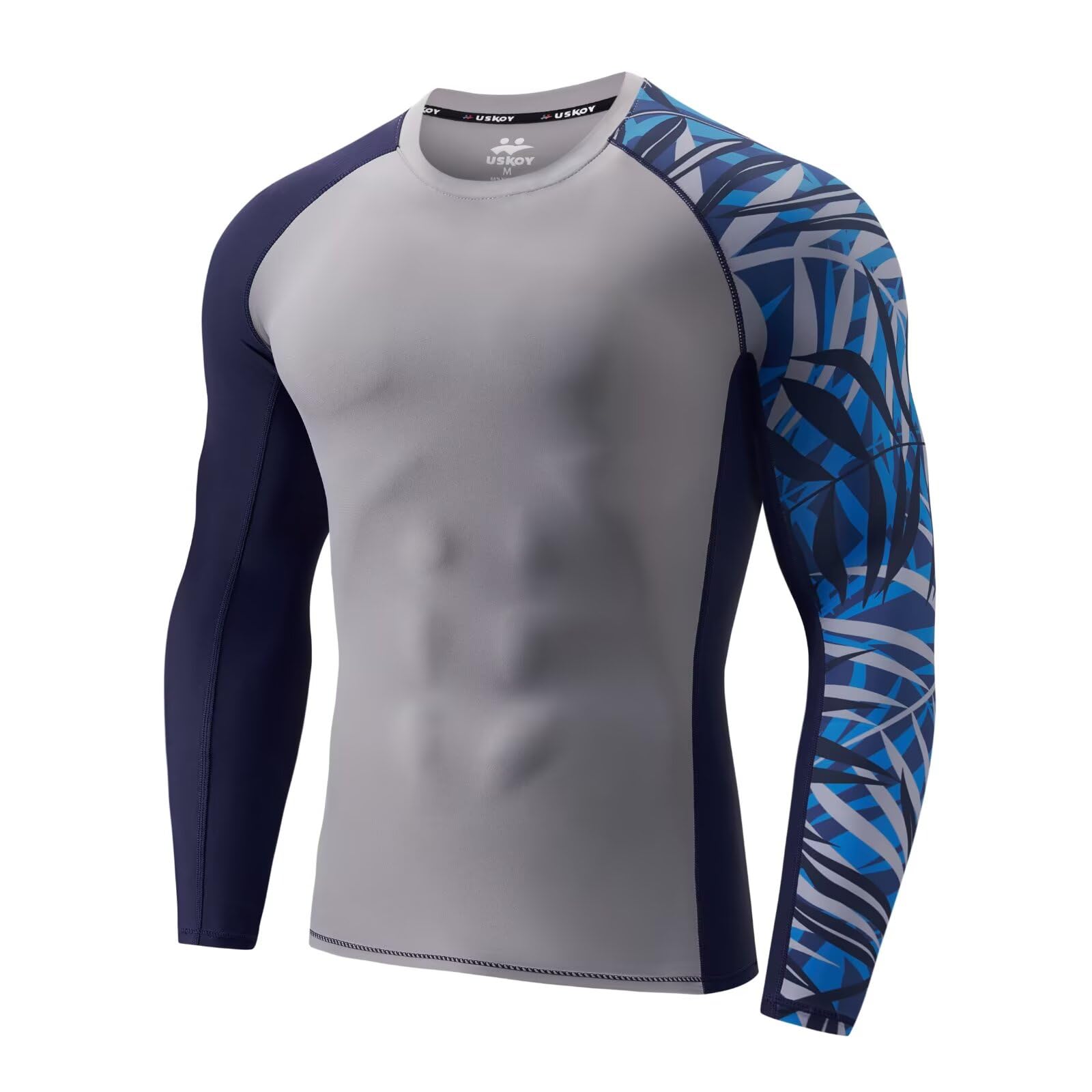 USKOY Men's Rash Guard Long Sleeve UPF 50+ Base Layer Skins Compression Shirt Performance Fit