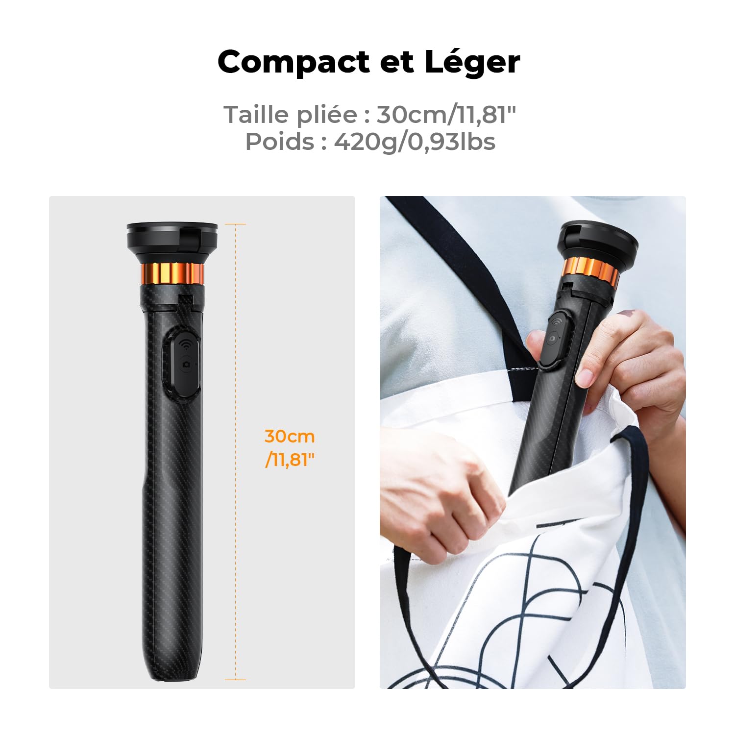 K&F CONCEPT Trépied Magnétique pour Téléphone Portable 162 cm, avec télécommande Amovible, Mini trépied Compatible avec iPhone 17/16/15/14/13/12, Anneau magnétique-MS19 | Perche à selfie magnétique compacte compatible avec Mag-safe/Samsung, etc. (anneau e