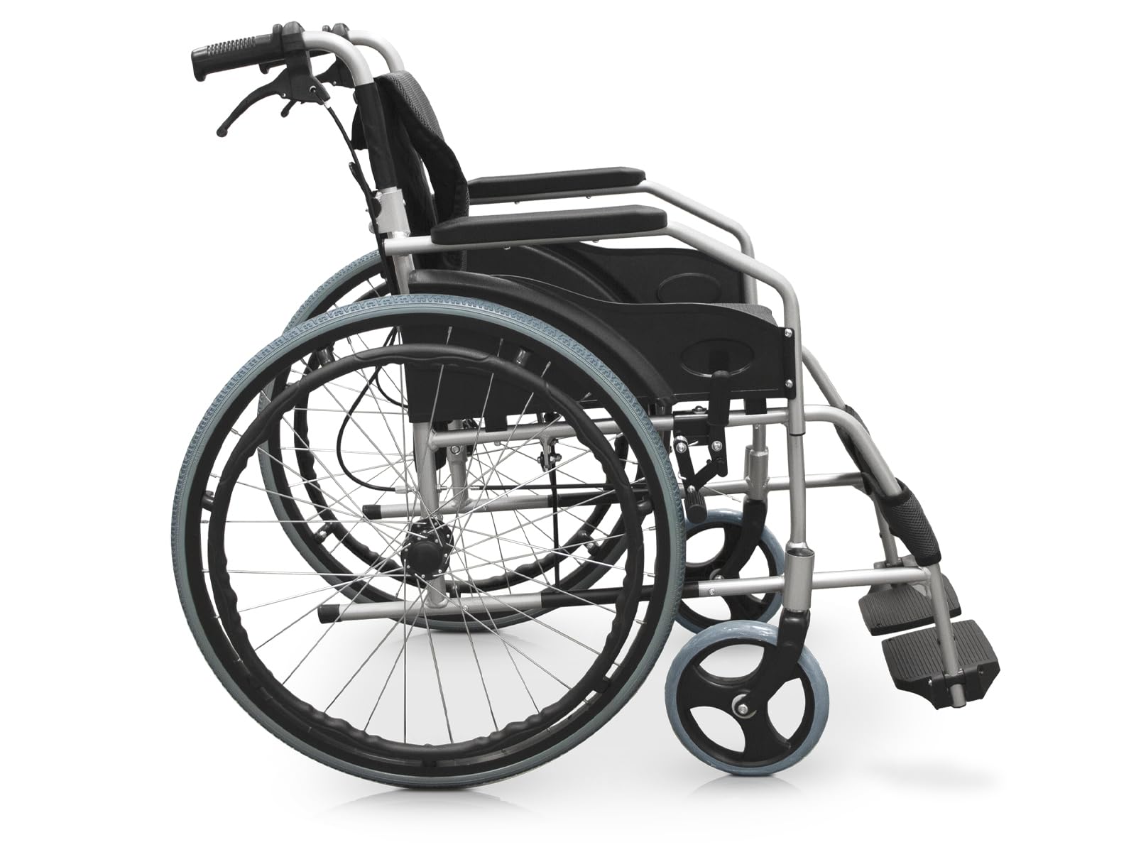 QUIRUMED Silla de ruedas manual de aluminio, Plegable, Ligera, Ancho asiento 46 cm, Frenos de maneta, Acolchada, Para minusválidos, Para personas mayores, Hasta 110 kg
