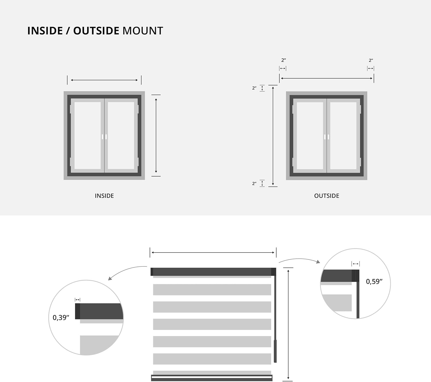 Wymo Zebra Blinds for Windows 40''W X 64''H inch Pale Grey, Dual Layer Sheer Light, with Cordless Manual Control Stick, Day Night Privacy Light Filtering Fabric