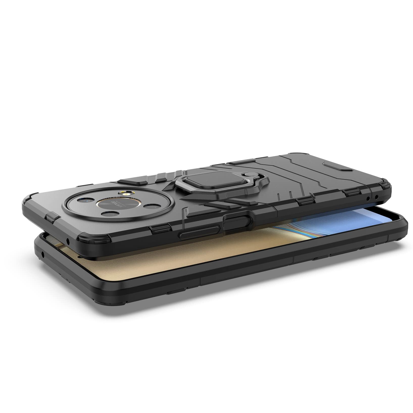 Custodia KEYYO Per Honor Magic4 Lite (4G/5G): Ibrida TPU/PC Con Supporto 360° E Anello Metallico, Rossa - 2