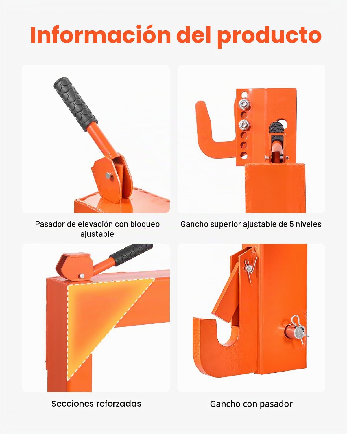 VEVOR Enganche Rápido de 3 Puntos para Tractores de 770×210×605 mm, Carga 1367 kg, 5 Niveles de Ajuste, Aluminio Reforzado, Adaptador de 3 Puntos para Tractores de Categoría 1 y 2, Equipos Agrícolas
