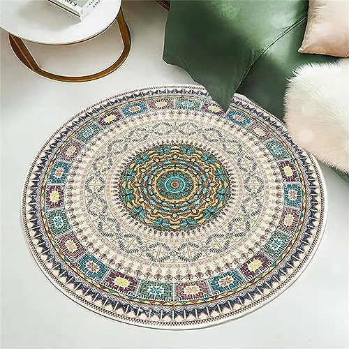 Highdi Alfombras Redondas, Folk Costumbre Tapete Redondo Antideslizante, Alfombra de Área Redonda Grande para Salón, Sofá, Oficina Mesa de Café Estudio Comedor Dormitorio (120cm,Bohemia)