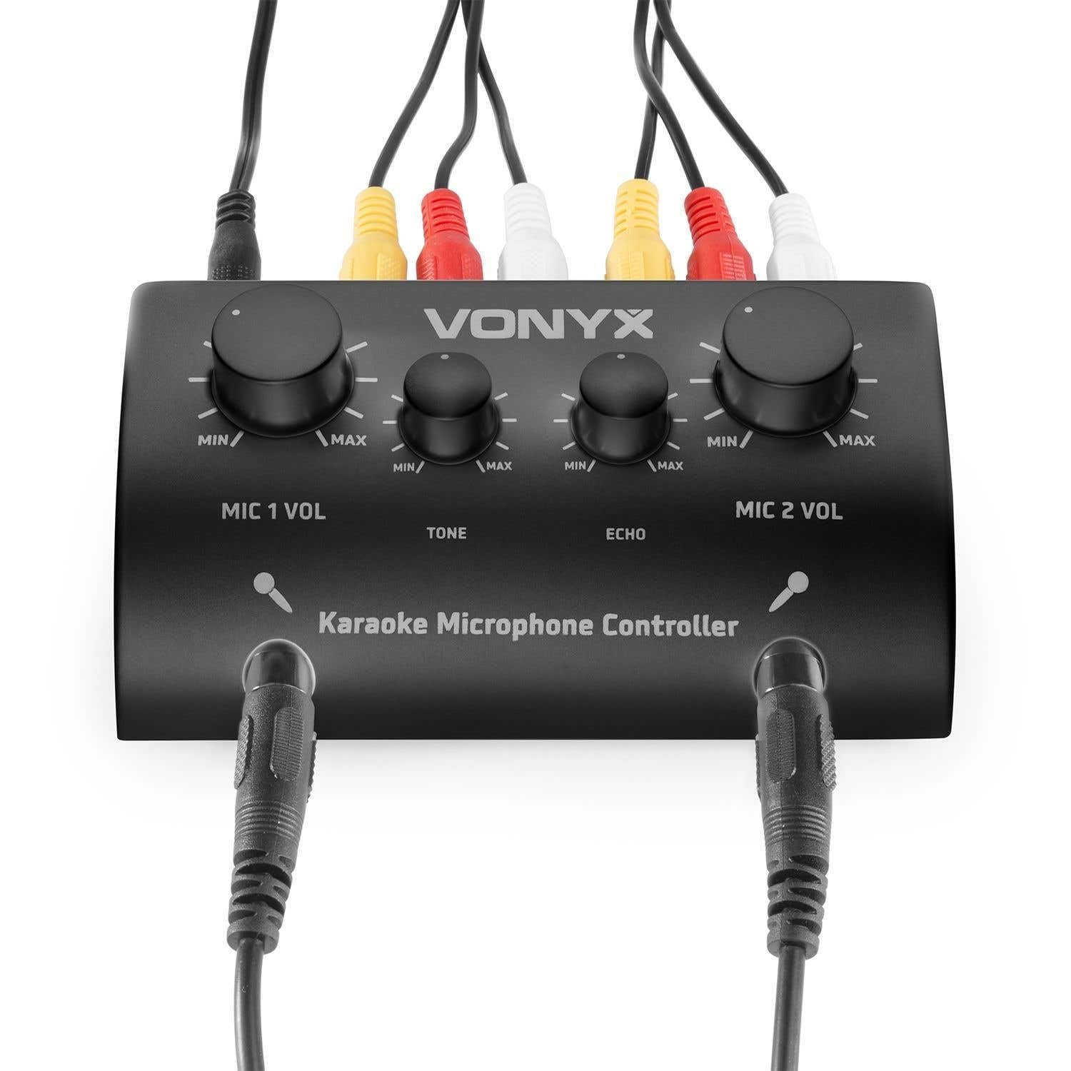 Karaokeanlage - Vonyx AV430B - Mischpult mit Mikrofonen und Kabeln - Verwandeln Sie Ihre Stereoanlage in eine echte Karaokeanlage! - Schwarz