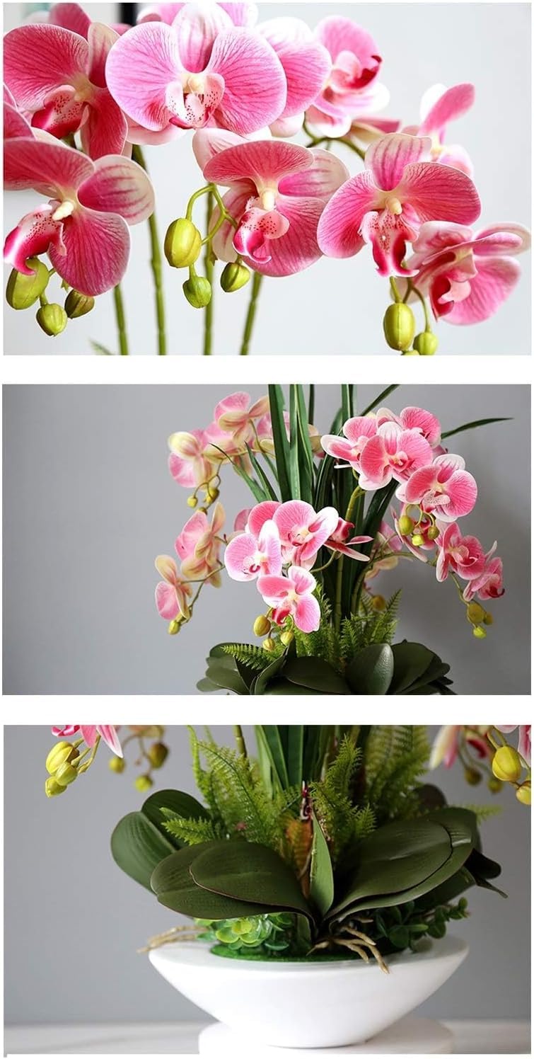 Orquídea artificial artificial de poliuretano, orquídeas artificiales, 7 ramas, flores artificiales de Phalaenopsis con jarrón, flores falsas de 50 cm, orquídeas sintéticas muy naturales