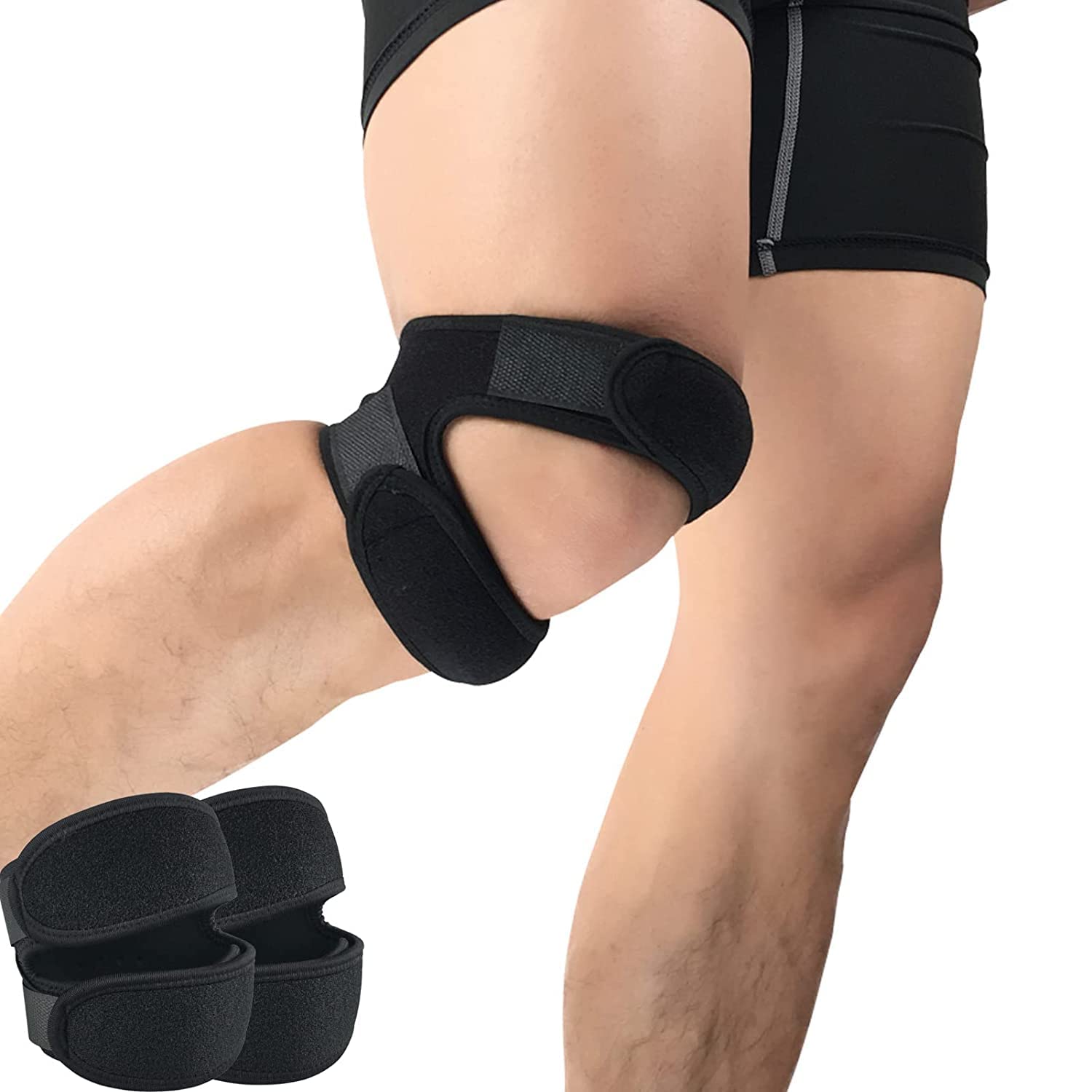 Knee Brace, Adjustable Patella Tendon Knee Strap 2 Pack, Knee Pain Relief Support Brace Hiking, Basketball, Running, Tennis, Tendonitis, Volleyball, Squats etc.