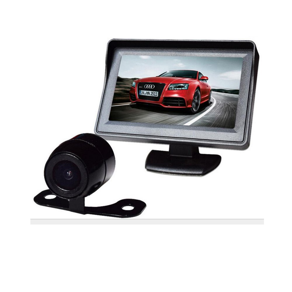 2 en 1 monitor del estacionamiento del coche de 4.3 pulgadas Monitor de video del LCD del coche con la cámara de la vista posterior delantera imagen y línea de estacionamiento de la ayuda del espejo