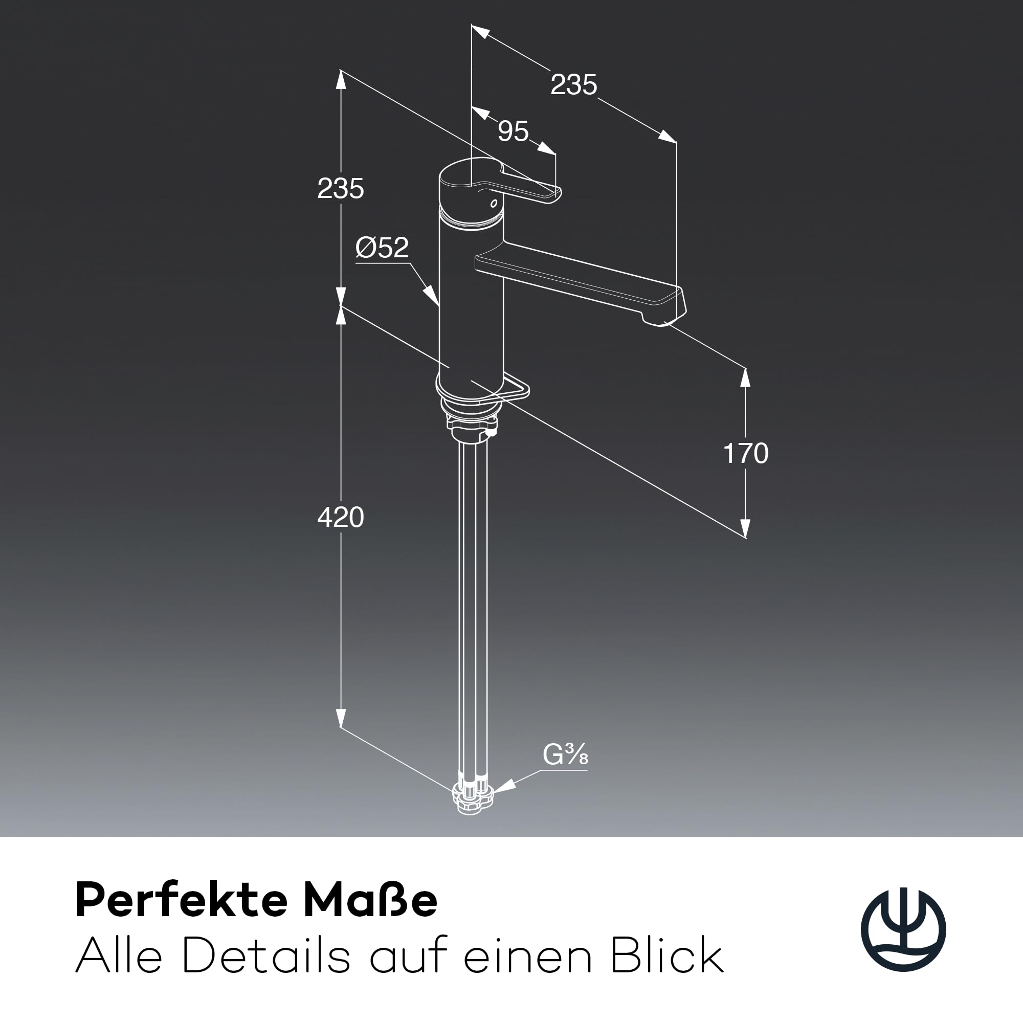 KLUDI-M3 Niederdruck Armatur Küche 360° schwenkbar, Wasserhahn Küche Schwarz mit 1 Strahlart, Mischbatterie Küche mit komfortabler Auslaufhöhe von 17 cm, Küchenarmatur Schwarz