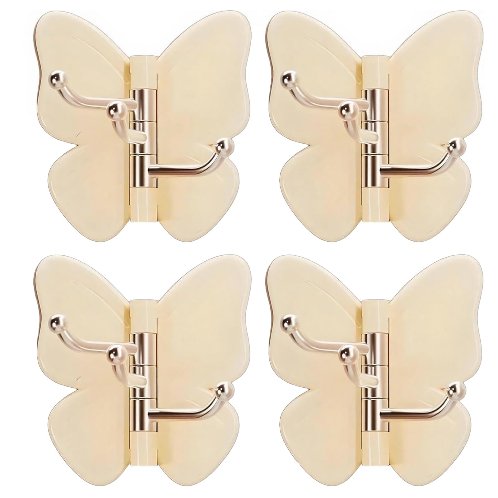 Zentriva 4PCS Butterfly Rotating Adhesive Hook, with 3 Swivel No Drill Wall, Space Saving Adhesive Hook for Bathroom Kitchen Bedroom Yellow