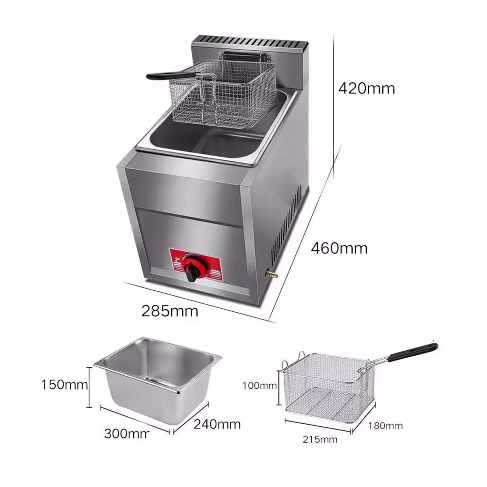 Friggitrice a Gas, Friggitrici in Acciaio Inox con Cestello e Coperchi, Temperatura Regolabile, Friggitrice per Casa Cucina Ristorante Commerciale