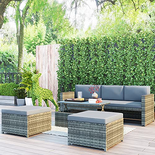 Visentor4 Pieces Patio Furniture Sets，All-Weather Outdoor Sectional Pe Rattan Wicker Conversation Sets，Garden Sofa Set With Adjustable Coffee Table And Couch Cushions #TOP5