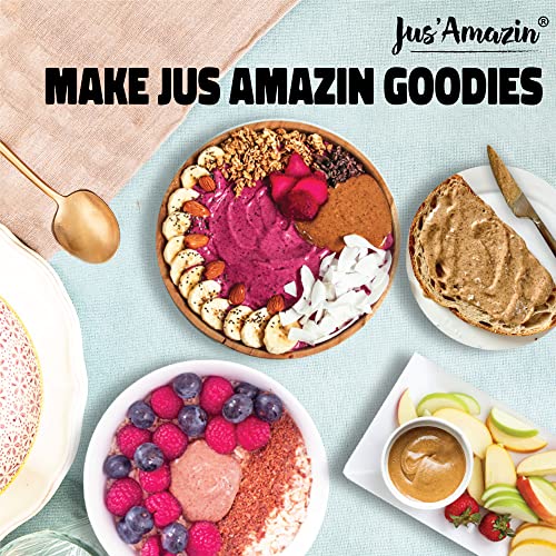 Image of Jus' Amazin Creamy Almond Butter - Unsweetened (325 G)|25% Protein|Only Whole Almonds (100% Pure)|Zero Additives|Keto|Plant Based Nutrition|Clean Nutrition