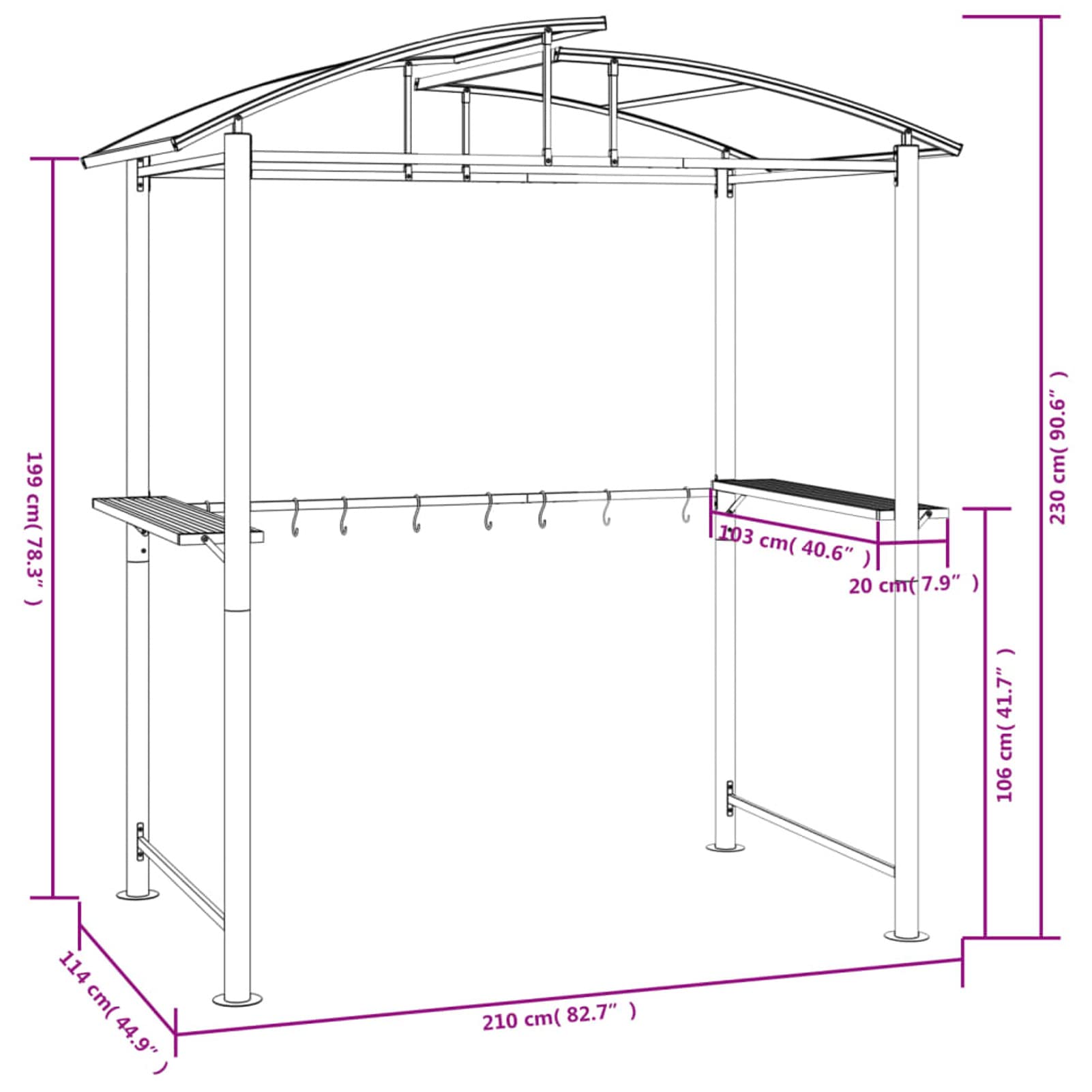 Altana CIADAZ Namioty Zewnętrzne, Pergole Ogrodowe, Markiza Zewnętrzna, Pergola Ogród Zewnętrzny, Pergola Tarasowa, Stojak Boczny Grill Stal Antracyt 210x114x230 cm