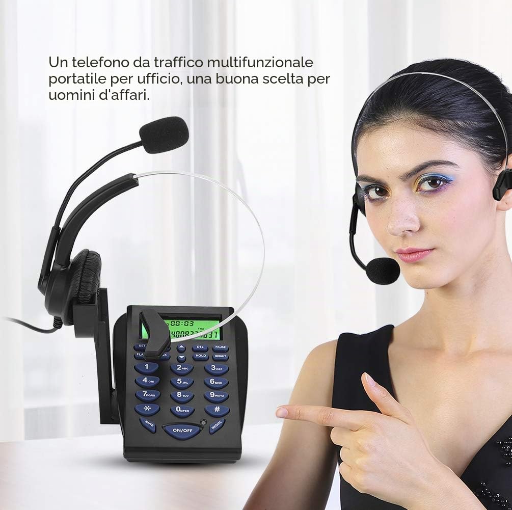 Tosuny Call Center Cuffie telefoniche, telefono multifunzione Business Office con display ID FSK/DTMF, tastiera telefonica Call Center Traffic con cuffie per telefoni Office/House.