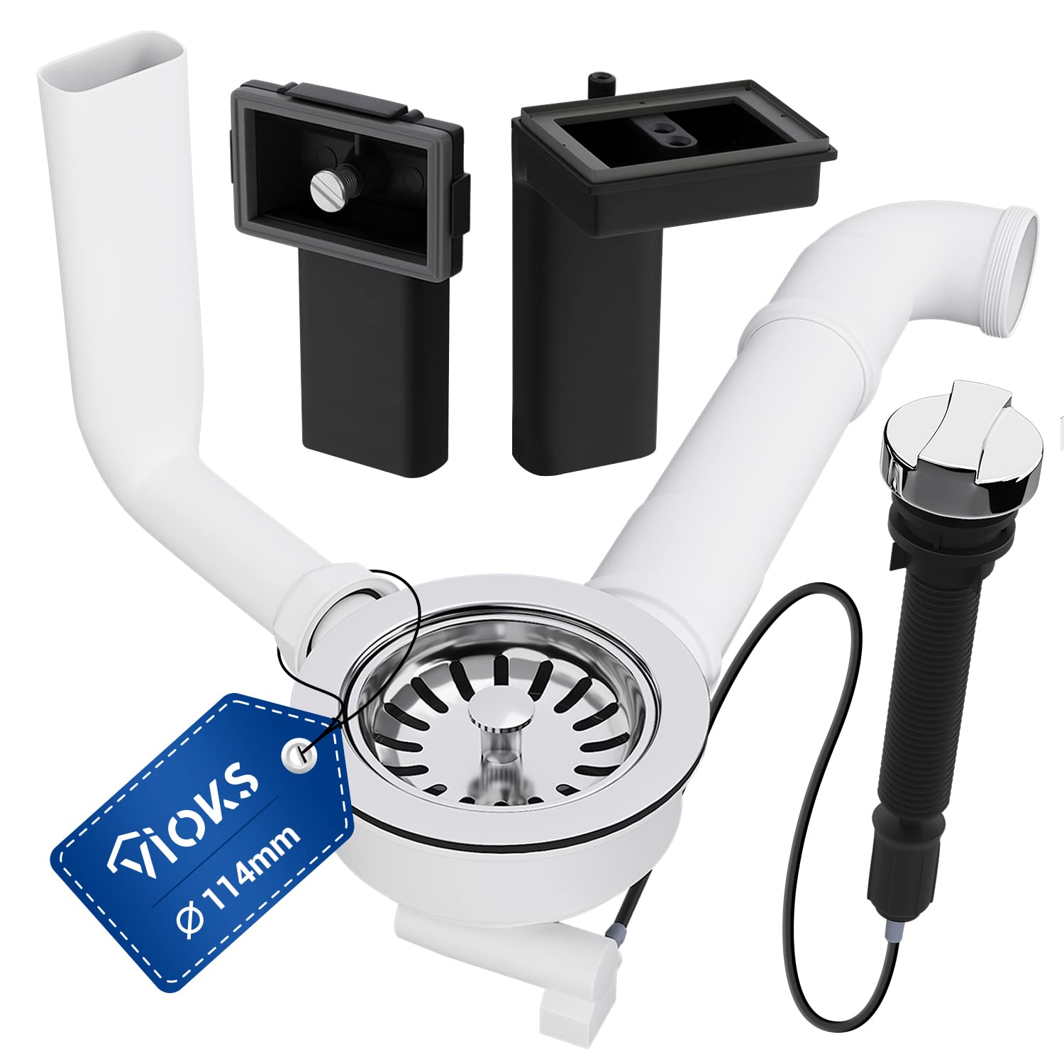 Abflusssieb 304 Edelstahl Schwarz | Mit Überlauf Für Küchenspüle | 114 Mm Anti-Verstopfung